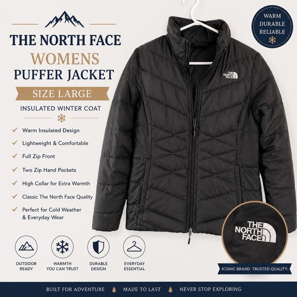 The North Face Black Puffer Jacket Womens Insulated Winter Coat